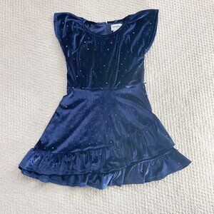 Little Angels By Us Angels Navy Blue Velour Shimmer Dot Dress